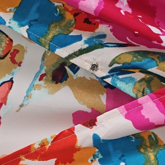 New CCTOO Colorful V Neck Short Sleeve Flowy Maxi Dress w Side Slit & Belt XL - Picture 12 of 14